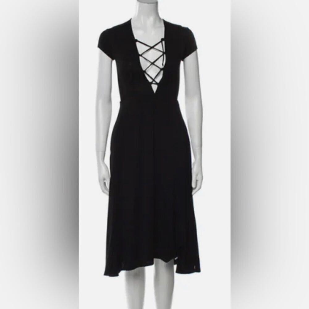 REFORMATION PLUNGE NECKLINE MIDI BLACK DRESS‎ SIZE S